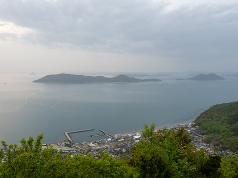 View of Seto Inland Sea and islands at dusk from Shishi no Reigan observatory on Yashima - Takamatsu, Kagawa prefecture, Japan