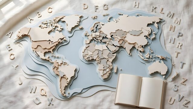A global composition represents the international reach of the English language
