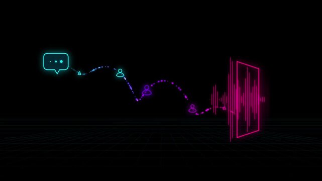 Digital communication network with social media icons and sound waves
