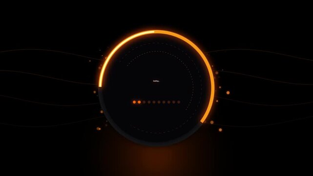 Abstract futuristic loading screen with glowing orange circle