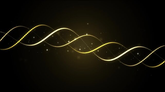 Abstract golden glowing wavy lines on black background