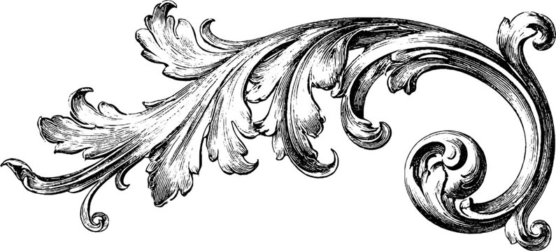 Antique engraved floral flourish corner ornament with filigree and vine detailing for vintage design background, border and decorative embellishment