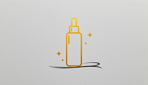 The image features a simplified, line drawn illustration of a dropper bottle or cosmetic serum container with a sleek, rectangular shape and a dropper cap