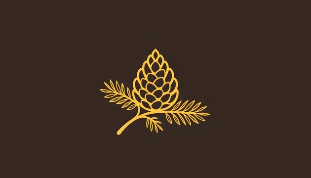 The image features a simple, elegant logo composed of a stylized hop cone centered above two symmetrical leafy branches