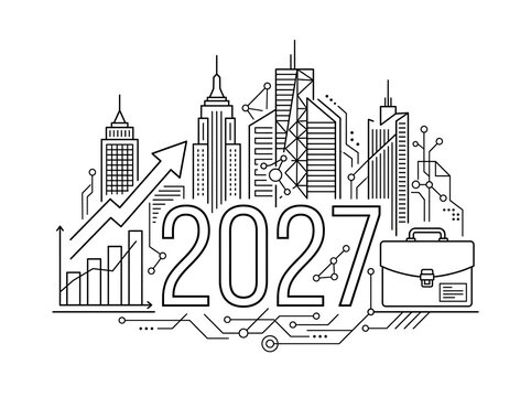 Business growth and financial success 2027 corporate city concept line art coloring page