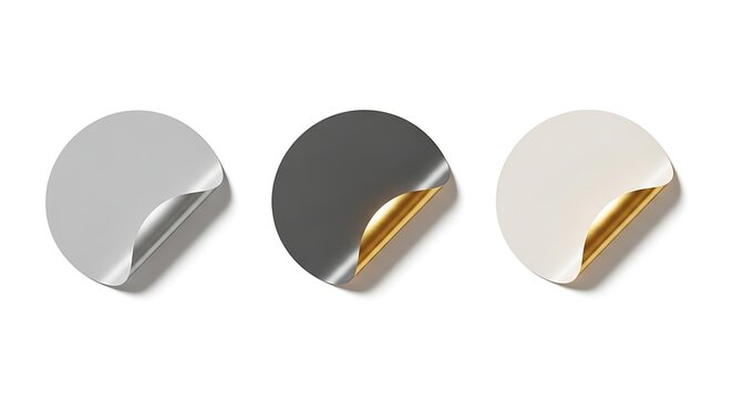 Three round adhesive labels with peeling gold foil corners stickers adhesive