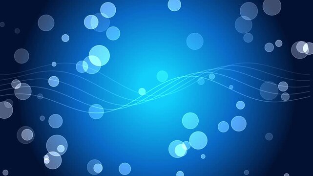 Abstract blue background with glowing bokeh particles and elegant horizontal waves looping smoothly