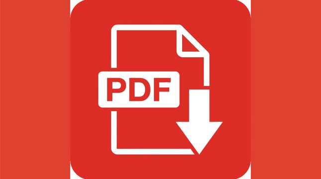 Red flat vector illustration of a professional document download button with white pdf text label