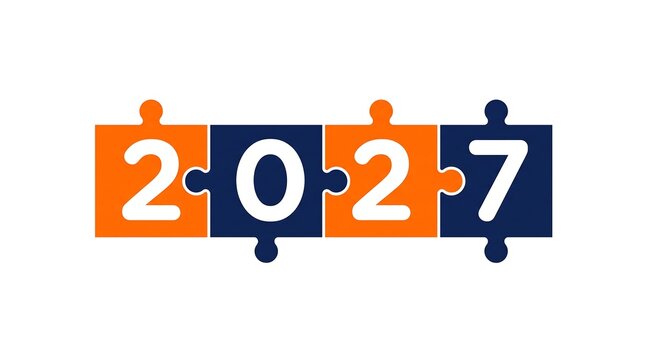 Colorful puzzle pieces forming year 2027