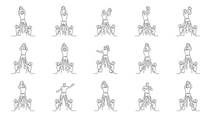 Obraz premium Continuous line drawing of rugby players lifting teammate during lineout