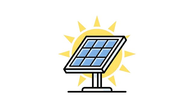 Solar panel icon with sun background for sustainable energy concept
