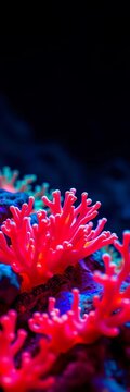 Luminous coral polyps illuminated by microorganisms, ocean, synthetic biology