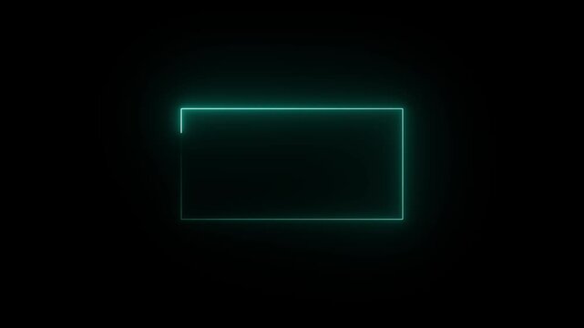 Neon light on a transparent background. Neon frame for your design. Abstract neon glowing line frame, rectangle frame animated moving led light screen box projection.