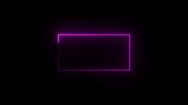 Pink color neon light on a transparent background. Neon frame for your design. Abstract neon glowing line frame, rectangle frame animated.4k