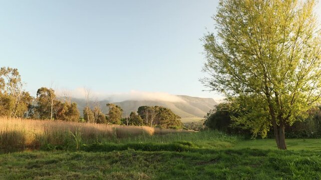 sunrise over beautiful reflections in the Klein River and Klein Mountains, Stanford, South Africa