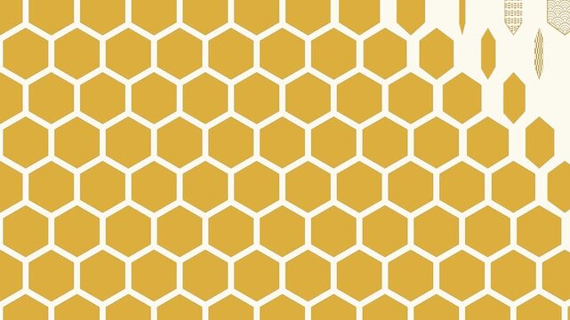 Japanese Hexagon Mosaic Gold Flip Card Pattern Seamless Loop Horizontal 4K