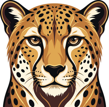 Cheetah face illustration featuring detailed spotted fur patterns and sharp observant eyes for a stylized wildlife