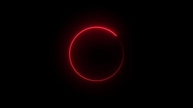 Glowing red color neon Circle and photo frame on black background.4k animation video