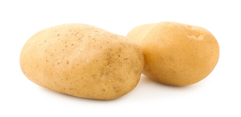 Obraz premium Two ripe young potatoes isolated on white