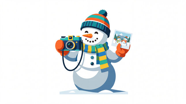 Snowman Photographer Holding Camera