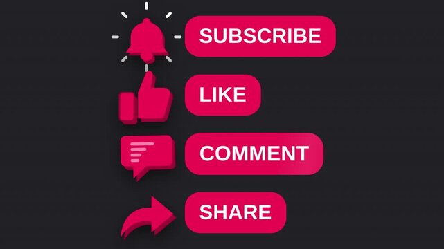 Animated Social Media Interaction Buttons Appearing on Minimalist Background, Smooth Graphic Motion