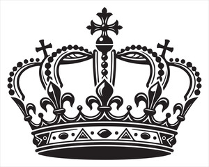 Detailed royal crown symbol with fleur de lis luxury design monarchy sovereign imperial heraldry decoration illustration monochrome isolated silhouette classical ornament tradition © Mitha