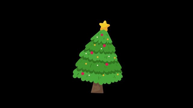 Festive and cheerful cartoon Christmas tree illustration with glowing star and colorful ornaments