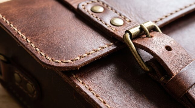 Brown leather bag with brass buckle