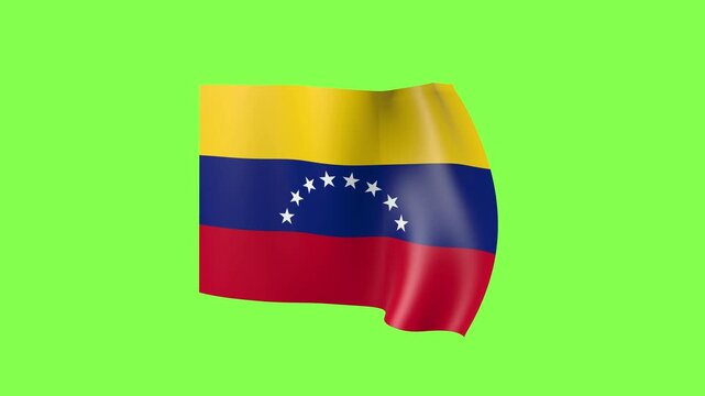 Venezuela Flag Waving on Green Screen. Venezuelan National Flag With Yellow, Blue and Red Stripes and Arc of Eight White Stars Fluttering in the Wind. Chroma Key Animation