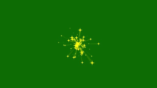 Glowing yollow star burst sparkle trail with shimmering particles, magical glitter explosion and twinkling light effects, overlay deep green screen motion graphics, 4K video