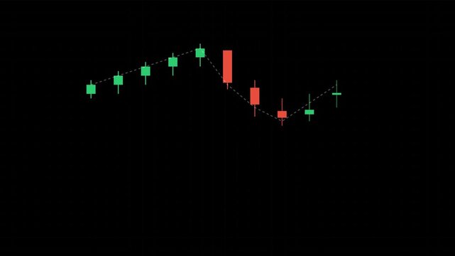 Financial Stock Market Candlestick Chart Displaying Trading Data Volatility And Investment Trends On Dark Background For Business Analytics And Crypto Currency Exchange Concept.