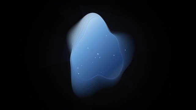 Abstract blue fluid blobs morphing slowly in darkness with soft light