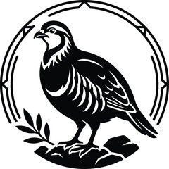 Obraz premium Black and white bird illustration standing on rocks with branch.