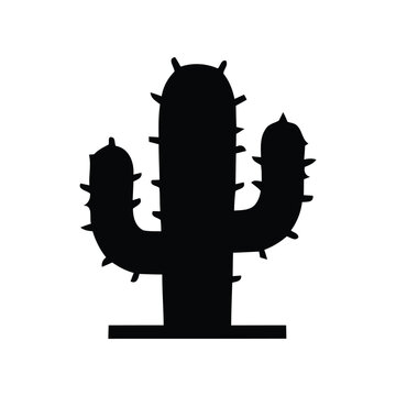 A simple cactus plant black and white vector silhouette