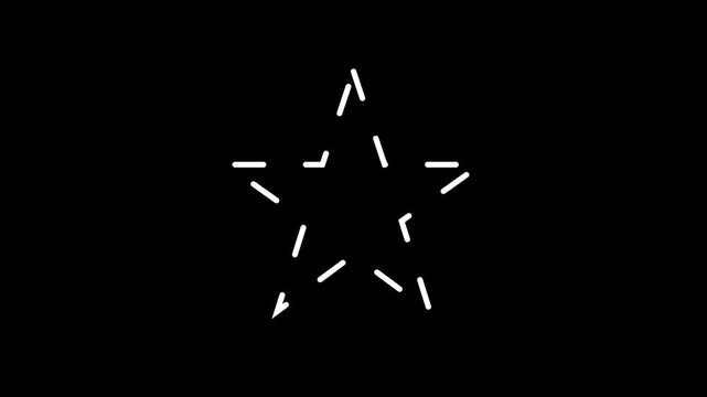 Minimalist animated star icon with glowing dashed white lines forming a five pointed star shape on a black background ideal for digital design motion graphics and creative projects.