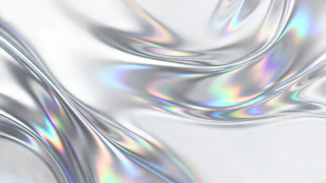 Abstract grainy frosted background with fluid white silver metallic chrome waves creating a premium modern presentation backdrop and copy space.