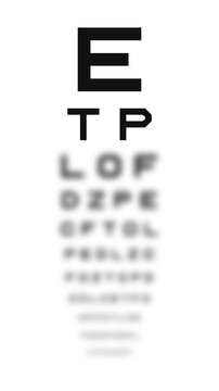 Snellen eye chart with letter rows sharpening from blurred to crisp focus in vertical format. Transition illustrates vision correction for optometry and ophthalmology projects.