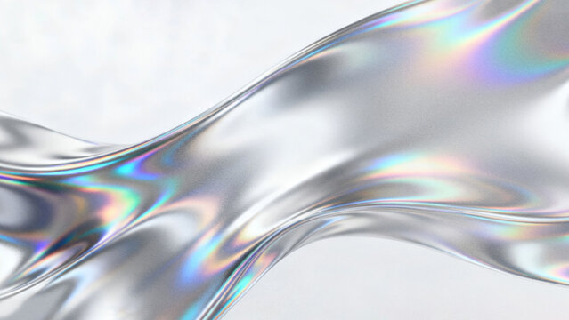 Abstract grainy frosted background with fluid white silver metallic chrome waves creating a premium modern presentation backdrop and copy space.