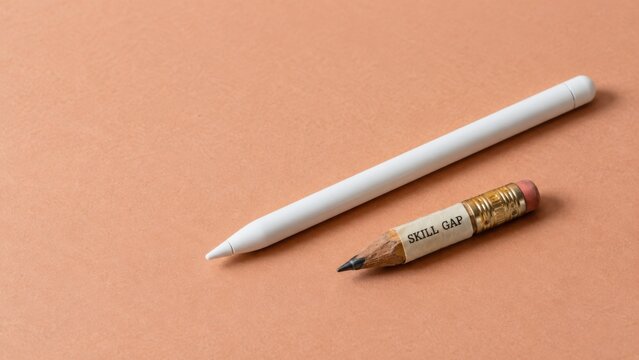 Conceptual image of skill gap with pencil and digital pen