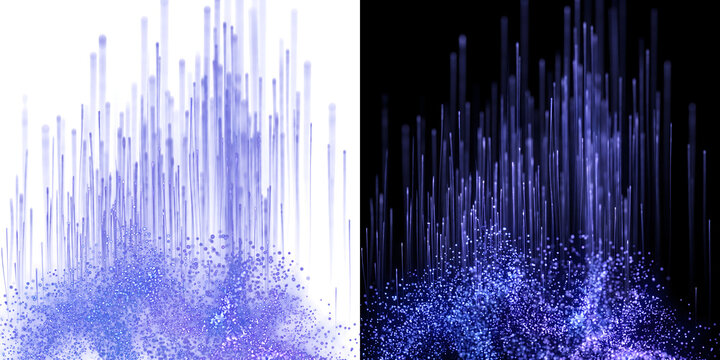 Purple particle strands falling like rain into a glittering pool of sparkling droplets great for digital fantasy design with PNG, Transparent and Black Background Versions