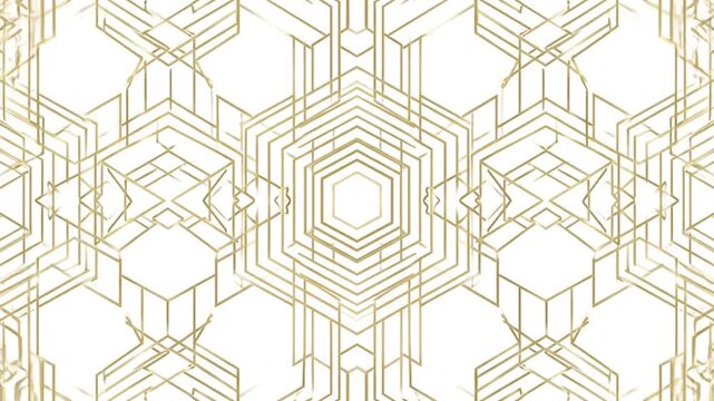 Golden geometric pattern animating on white background with shiny lines