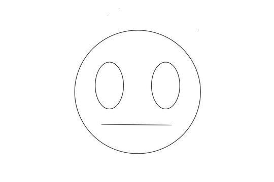 A simple black and white line drawing of a poker face with oval eyes and a straight line mouth.