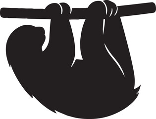 Black and white A silhouette of a sloth hanging upside down from a branch, showcasing its iconic relaxed posture. Illustrator Design animal nature icons © NasirHossain
