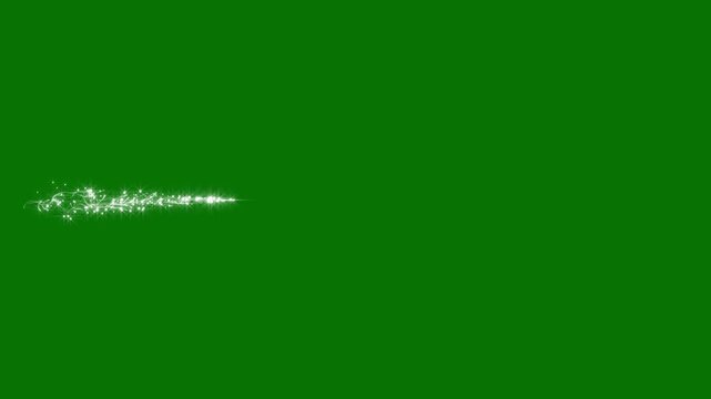 Elegant white glitter light trail with sparkling particles, magical star dust, twinkling stars and soft glowing motion path designed for fantasy overlays on green background, 4K resolution