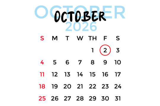 October 2, 2026 calendar, pastel blue on a white background