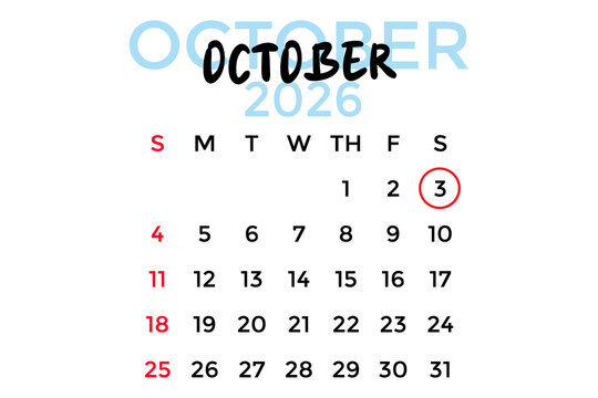 October 3, 2026 calendar, pastel blue on a white background