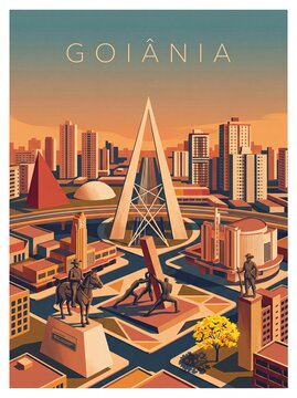 Goiania Brazil monument travel poster illustration