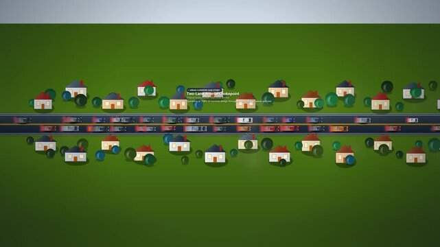Animation illustrating the paradox of induced demand in urban planning where expanding a two lane road to an eight lane mega arterial leads to complete total gridlock and increased traffic