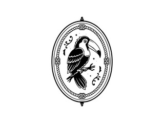 Fototapeta premium Tropical Toucan Bird Illustration in Decorative Oval Rope Frame Vector