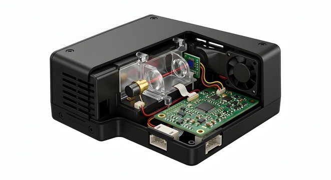 Detailed 3D Render of a PM2.5 Particulate Matter Air Quality Sensor with Internal Components and Circuitry